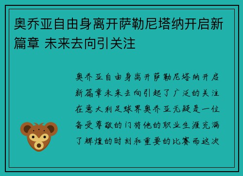 奥乔亚自由身离开萨勒尼塔纳开启新篇章 未来去向引关注